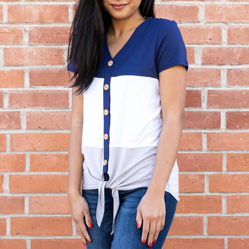 Missy and PLUS Short Sleeve Color Block Top
